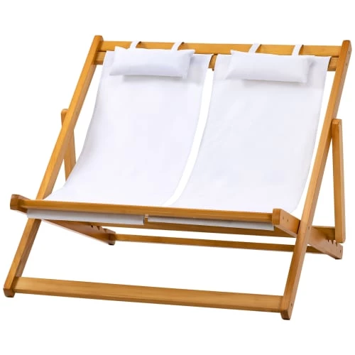 Outsunny Bains De Soleil Et Chaises Longues Chilienne 2 Places Pliable Bois Peuplier Pré-huilé Oxford Blanc 7 Outsunny Bains De Soleil Et Chaises Longues Chilienne 2 Places Pliable Bois Peuplier Pré-huilé Oxford Blanc – Image 5