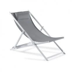 Gecko Jardin Bains De Soleil Et Chaises Longues Chilienne En Aluminium Blanc Et Textilène Gris Clair