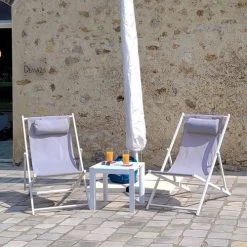Gecko Jardin Bains De Soleil Et Chaises Longues Chilienne En Aluminium Blanc Et Textilène Gris Clair -Fauteuils de jardin Soldes Boutique chilienne en aluminium blanc et textilene gris clair 4