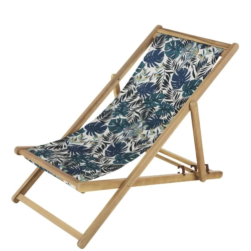 Maisons Du Monde Bains De Soleil Et Chaises Longues Chilienne En Bois D'acacia Massif Et Toile Imprimé Tropical Bleu 3 Maisons Du Monde Bains De Soleil Et Chaises Longues Chilienne En Bois D'acacia Massif Et Toile Imprimé Tropical Bleu