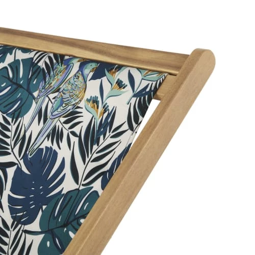 Maisons Du Monde Bains De Soleil Et Chaises Longues Chilienne En Bois D'acacia Massif Et Toile Imprimé Tropical Bleu 4 Maisons Du Monde Bains De Soleil Et Chaises Longues Chilienne En Bois D'acacia Massif Et Toile Imprimé Tropical Bleu – Image 2
