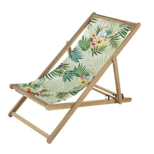 Maisons Du Monde Bains De Soleil Et Chaises Longues Chilienne En Bois D'acacia Massif Et Toile Imprimé Tropical Vert 3 Maisons Du Monde Bains De Soleil Et Chaises Longues Chilienne En Bois D'acacia Massif Et Toile Imprimé Tropical Vert