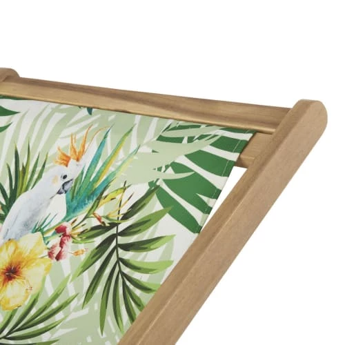 Maisons Du Monde Bains De Soleil Et Chaises Longues Chilienne En Bois D'acacia Massif Et Toile Imprimé Tropical Vert 4 Maisons Du Monde Bains De Soleil Et Chaises Longues Chilienne En Bois D'acacia Massif Et Toile Imprimé Tropical Vert – Image 2