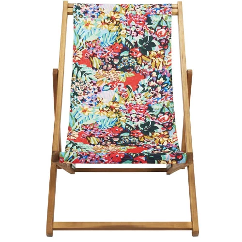 Vent De Bohème Bains De Soleil Et Chaises Longues Chilienne Pliante En Acacia Et Imprimé Design Fleuri 5 Vent De Bohème Bains De Soleil Et Chaises Longues Chilienne Pliante En Acacia Et Imprimé Design Fleuri – Image 3