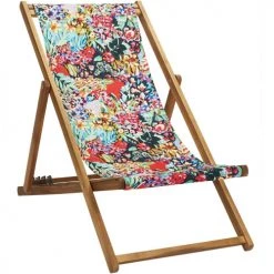 Vent De Bohème Bains De Soleil Et Chaises Longues Chilienne Pliante En Acacia Et Imprimé Design Fleuri