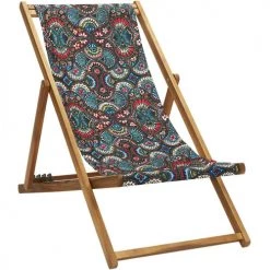 Vent De Bohème Bains De Soleil Et Chaises Longues Chilienne Pliante En Acacia Et Imprimé Design Fleuri