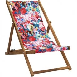 Vent De Bohème Bains De Soleil Et Chaises Longues Chilienne Pliante En Acacia Et Imprimé Design Fleuri