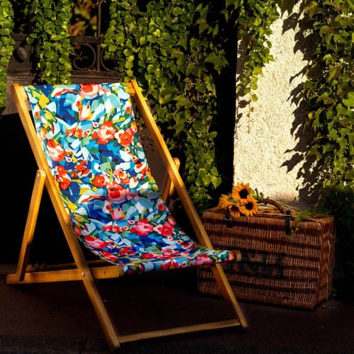 Vent De Bohème Bains De Soleil Et Chaises Longues Chilienne Pliante En Acacia Et Imprimé Fleuri 4 Vent De Bohème Bains De Soleil Et Chaises Longues Chilienne Pliante En Acacia Et Imprimé Fleuri – Image 2