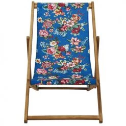 Vent De Bohème Bains De Soleil Et Chaises Longues Chilienne Pliante En Acacia Et Imprimé Fleuri Bleu -Fauteuils de jardin Soldes Boutique chilienne pliante en acacia et imprime fleuri bleu 2