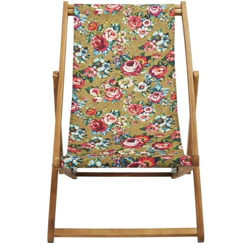 Vent De Bohème Bains De Soleil Et Chaises Longues Chilienne Pliante En Acacia Et Imprimé Fleuri Doré 5 Vent De Bohème Bains De Soleil Et Chaises Longues Chilienne Pliante En Acacia Et Imprimé Fleuri Doré – Image 3