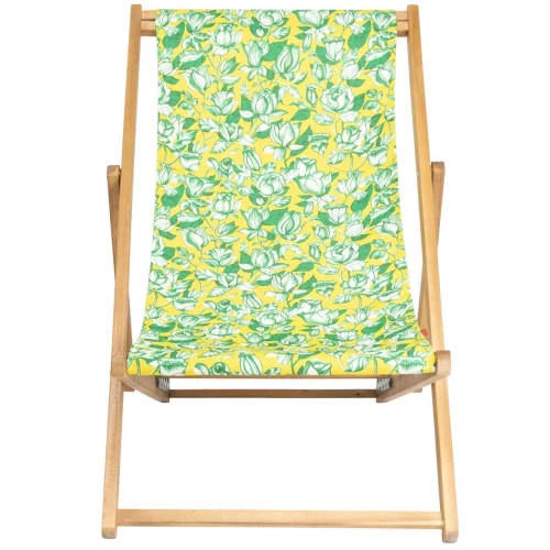 Vent De Bohème Bains De Soleil Et Chaises Longues Chilienne Pliante En Acacia Et Imprimé Fleuri Jaune 6 Vent De Bohème Bains De Soleil Et Chaises Longues Chilienne Pliante En Acacia Et Imprimé Fleuri Jaune – Image 4
