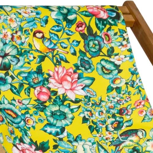 Vent De Bohème Bains De Soleil Et Chaises Longues Chilienne Pliante En Acacia Et Imprimé Fleuri Jaune 5 Vent De Bohème Bains De Soleil Et Chaises Longues Chilienne Pliante En Acacia Et Imprimé Fleuri Jaune – Image 3