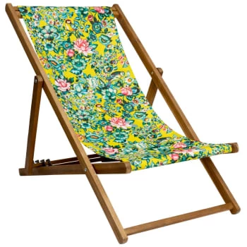 Vent De Bohème Bains De Soleil Et Chaises Longues Chilienne Pliante En Acacia Et Imprimé Fleuri Orange 6 Vent De Bohème Bains De Soleil Et Chaises Longues Chilienne Pliante En Acacia Et Imprimé Fleuri Orange – Image 4