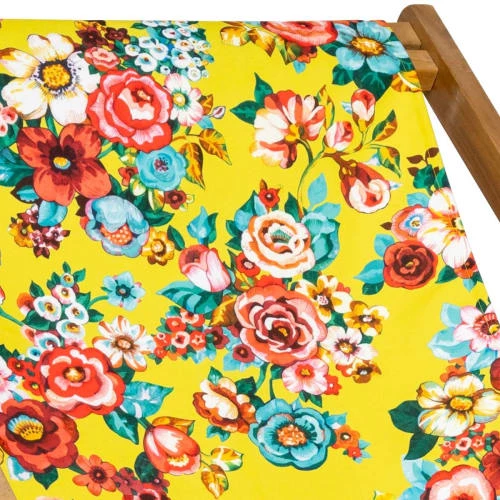Vent De Bohème Bains De Soleil Et Chaises Longues Chilienne Pliante En Acacia Et Imprimé Fleuri Jaune 5 Vent De Bohème Bains De Soleil Et Chaises Longues Chilienne Pliante En Acacia Et Imprimé Fleuri Jaune – Image 3