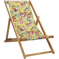Vent De Bohème Bains De Soleil Et Chaises Longues Chilienne Pliante En Acacia Et Imprimé Fleuri Jaune