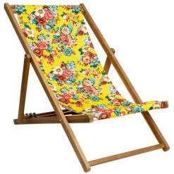 Vent De Bohème Bains De Soleil Et Chaises Longues Chilienne Pliante En Acacia Et Imprimé Fleuri Jaune