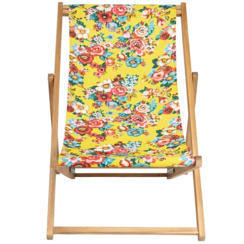 Vent De Bohème Bains De Soleil Et Chaises Longues Chilienne Pliante En Acacia Et Imprimé Fleuri Jaune 6 Vent De Bohème Bains De Soleil Et Chaises Longues Chilienne Pliante En Acacia Et Imprimé Fleuri Jaune – Image 4