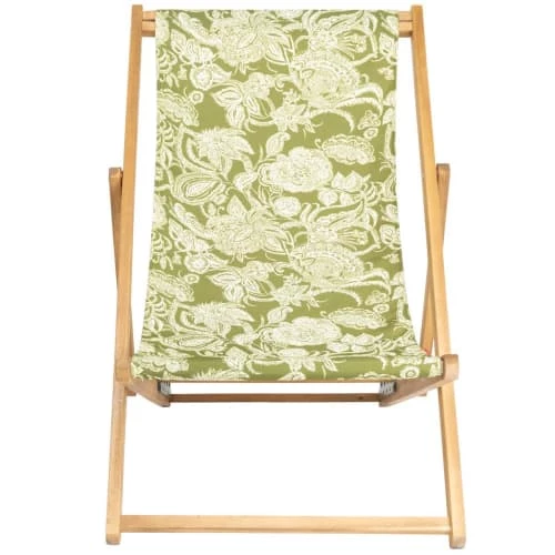 Vent De Bohème Bains De Soleil Et Chaises Longues Chilienne Pliante En Acacia Et Imprimé Fleuri Kaki 6 Vent De Bohème Bains De Soleil Et Chaises Longues Chilienne Pliante En Acacia Et Imprimé Fleuri Kaki – Image 4