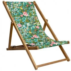 Vent De Bohème Bains De Soleil Et Chaises Longues Chilienne Pliante En Acacia Et Imprimé Fleuri Kaki