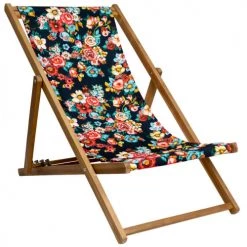 Vent De Bohème Bains De Soleil Et Chaises Longues Chilienne Pliante En Acacia Et Imprimé Fleuri Nuit
