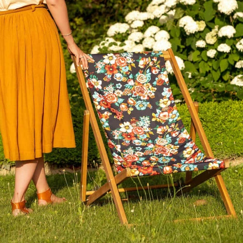 Vent De Bohème Bains De Soleil Et Chaises Longues Chilienne Pliante En Acacia Et Imprimé Fleuri Nuit 4 Vent De Bohème Bains De Soleil Et Chaises Longues Chilienne Pliante En Acacia Et Imprimé Fleuri Nuit – Image 2