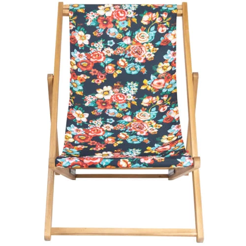Vent De Bohème Bains De Soleil Et Chaises Longues Chilienne Pliante En Acacia Et Imprimé Fleuri Nuit 6 Vent De Bohème Bains De Soleil Et Chaises Longues Chilienne Pliante En Acacia Et Imprimé Fleuri Nuit – Image 4