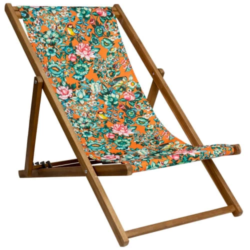 Vent De Bohème Bains De Soleil Et Chaises Longues Chilienne Pliante En Acacia Et Imprimé Fleuri Orange 3 Vent De Bohème Bains De Soleil Et Chaises Longues Chilienne Pliante En Acacia Et Imprimé Fleuri Orange