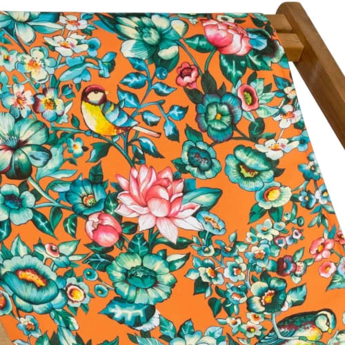 Vent De Bohème Bains De Soleil Et Chaises Longues Chilienne Pliante En Acacia Et Imprimé Fleuri Orange 4 Vent De Bohème Bains De Soleil Et Chaises Longues Chilienne Pliante En Acacia Et Imprimé Fleuri Orange – Image 2