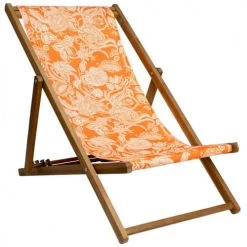 Vent De Bohème Bains De Soleil Et Chaises Longues Chilienne Pliante En Acacia Et Imprimé Fleuri Orange