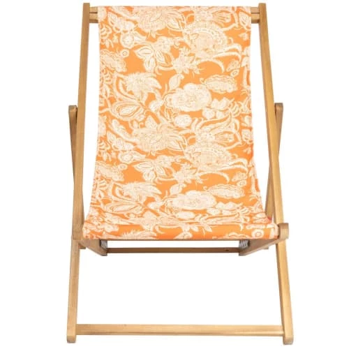 Vent De Bohème Bains De Soleil Et Chaises Longues Chilienne Pliante En Acacia Et Imprimé Fleuri Orange 6 Vent De Bohème Bains De Soleil Et Chaises Longues Chilienne Pliante En Acacia Et Imprimé Fleuri Orange – Image 4