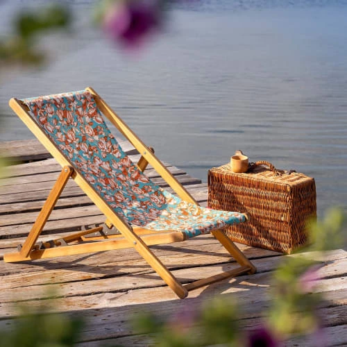 Vent De Bohème Bains De Soleil Et Chaises Longues Chilienne Pliante En Acacia Et Imprimé Fleuri Orange 4 Vent De Bohème Bains De Soleil Et Chaises Longues Chilienne Pliante En Acacia Et Imprimé Fleuri Orange – Image 2