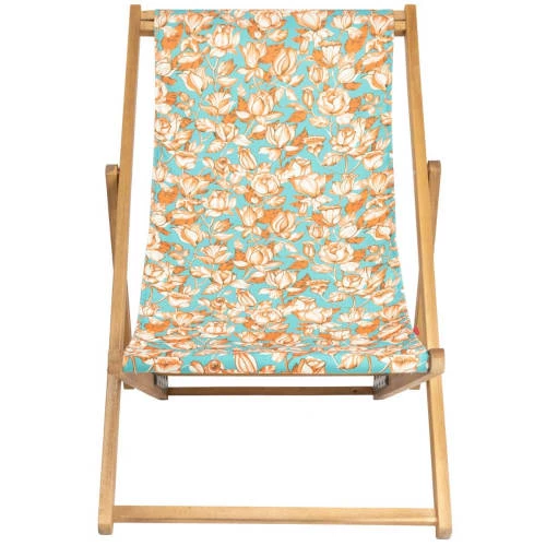 Vent De Bohème Bains De Soleil Et Chaises Longues Chilienne Pliante En Acacia Et Imprimé Fleuri Orange 6 Vent De Bohème Bains De Soleil Et Chaises Longues Chilienne Pliante En Acacia Et Imprimé Fleuri Orange – Image 4