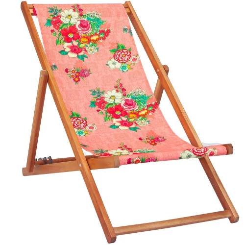 Vent De Bohème Bains De Soleil Et Chaises Longues Chilienne Pliante En Acacia Et Imprimé Fleuri Pêche 3 Vent De Bohème Bains De Soleil Et Chaises Longues Chilienne Pliante En Acacia Et Imprimé Fleuri Pêche