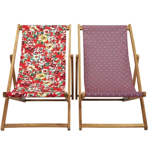 Vent De Bohème Bains De Soleil Et Chaises Longues Chilienne Pliante En Acacia Et Imprimé Fleuri Rouge 6 Vent De Bohème Bains De Soleil Et Chaises Longues Chilienne Pliante En Acacia Et Imprimé Fleuri Rouge – Image 4