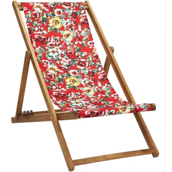 Vent De Bohème Bains De Soleil Et Chaises Longues Chilienne Pliante En Acacia Et Imprimé Fleuri Rouge 8 Vent De Bohème Bains De Soleil Et Chaises Longues Chilienne Pliante En Acacia Et Imprimé Fleuri Rouge – Image 6