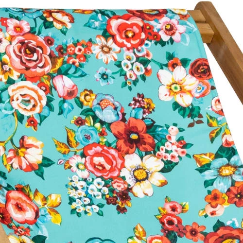 Vent De Bohème Bains De Soleil Et Chaises Longues Chilienne Pliante En Acacia Et Imprimé Fleuri Turquoise 4 Vent De Bohème Bains De Soleil Et Chaises Longues Chilienne Pliante En Acacia Et Imprimé Fleuri Turquoise – Image 2