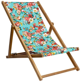 Vent De Bohème Bains De Soleil Et Chaises Longues Chilienne Pliante En Acacia Et Imprimé Fleuri Turquoise 6 Vent De Bohème Bains De Soleil Et Chaises Longues Chilienne Pliante En Acacia Et Imprimé Fleuri Turquoise – Image 4