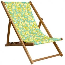 Vent De Bohème Bains De Soleil Et Chaises Longues Chilienne Pliante En Acacia Et Imprimé Fleuri Turquoise