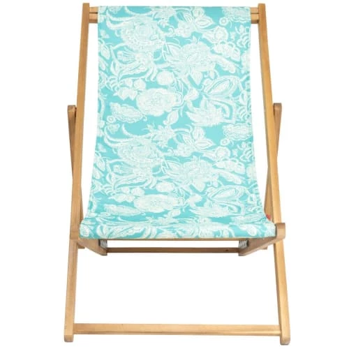 Vent De Bohème Bains De Soleil Et Chaises Longues Chilienne Pliante En Acacia Et Imprimé Fleuri Turquoise 5 Vent De Bohème Bains De Soleil Et Chaises Longues Chilienne Pliante En Acacia Et Imprimé Fleuri Turquoise – Image 3