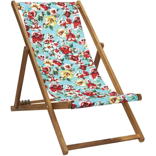 Vent De Bohème Bains De Soleil Et Chaises Longues Chilienne Pliante En Acacia Et Imprimé Fleuri Turquoise 3 Vent De Bohème Bains De Soleil Et Chaises Longues Chilienne Pliante En Acacia Et Imprimé Fleuri Turquoise