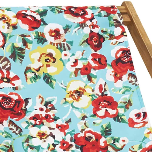 Vent De Bohème Bains De Soleil Et Chaises Longues Chilienne Pliante En Acacia Et Imprimé Fleuri Turquoise 4 Vent De Bohème Bains De Soleil Et Chaises Longues Chilienne Pliante En Acacia Et Imprimé Fleuri Turquoise – Image 2