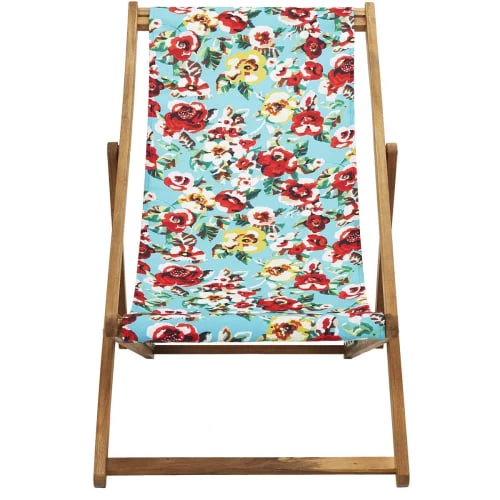 Vent De Bohème Bains De Soleil Et Chaises Longues Chilienne Pliante En Acacia Et Imprimé Fleuri Turquoise 5 Vent De Bohème Bains De Soleil Et Chaises Longues Chilienne Pliante En Acacia Et Imprimé Fleuri Turquoise – Image 3