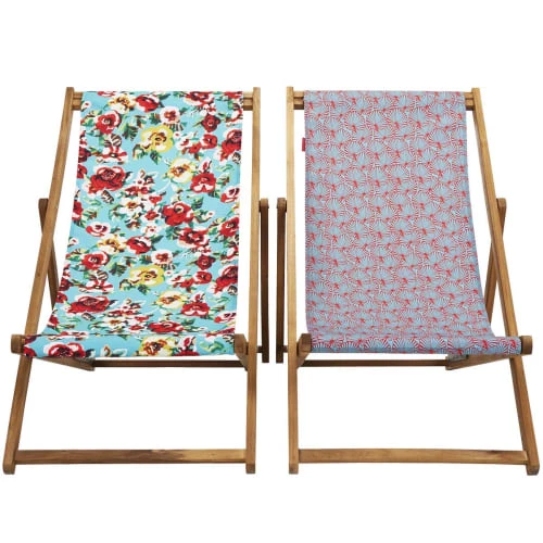 Vent De Bohème Bains De Soleil Et Chaises Longues Chilienne Pliante En Acacia Et Imprimé Fleuri Turquoise 6 Vent De Bohème Bains De Soleil Et Chaises Longues Chilienne Pliante En Acacia Et Imprimé Fleuri Turquoise – Image 4