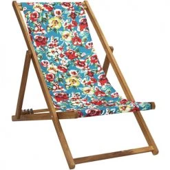 Vent De Bohème Bains De Soleil Et Chaises Longues Chilienne Pliante En Acacia Et Imprimé Fleuri Vert