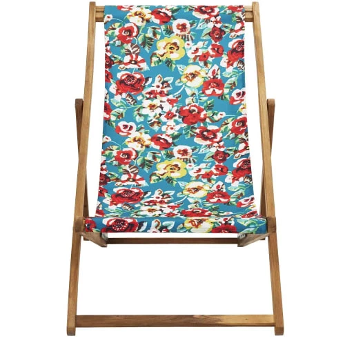 Vent De Bohème Bains De Soleil Et Chaises Longues Chilienne Pliante En Acacia Et Imprimé Fleuri Vert 5 Vent De Bohème Bains De Soleil Et Chaises Longues Chilienne Pliante En Acacia Et Imprimé Fleuri Vert – Image 3