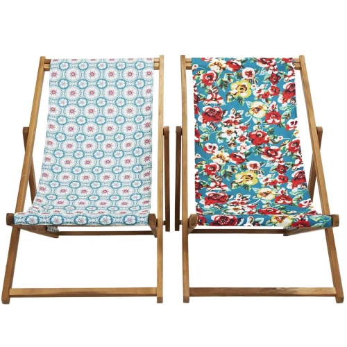 Vent De Bohème Bains De Soleil Et Chaises Longues Chilienne Pliante En Acacia Et Imprimé Fleuri Vert 6 Vent De Bohème Bains De Soleil Et Chaises Longues Chilienne Pliante En Acacia Et Imprimé Fleuri Vert – Image 4