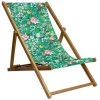 Vent De Bohème Bains De Soleil Et Chaises Longues Chilienne Pliante En Acacia Et Imprimé Fleuri Vert
