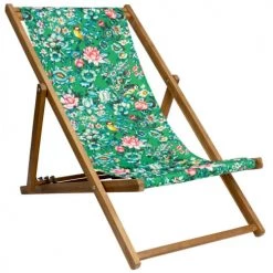 Vent De Bohème Bains De Soleil Et Chaises Longues Chilienne Pliante En Acacia Et Imprimé Fleuri Vert