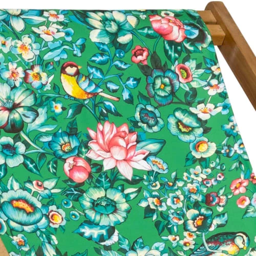 Vent De Bohème Bains De Soleil Et Chaises Longues Chilienne Pliante En Acacia Et Imprimé Fleuri Vert 4 Vent De Bohème Bains De Soleil Et Chaises Longues Chilienne Pliante En Acacia Et Imprimé Fleuri Vert – Image 2