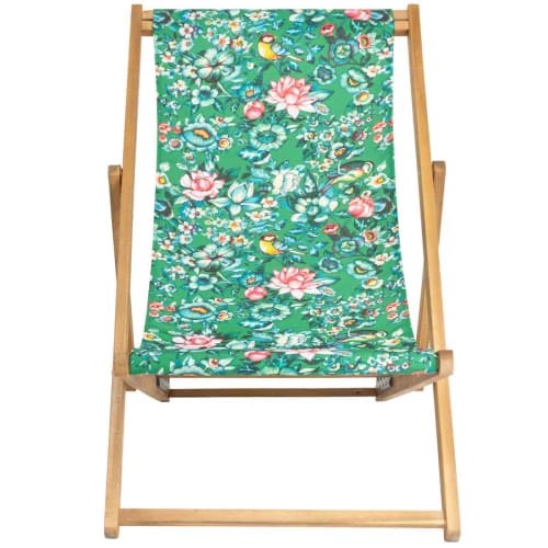 Vent De Bohème Bains De Soleil Et Chaises Longues Chilienne Pliante En Acacia Et Imprimé Fleuri Vert 5 Vent De Bohème Bains De Soleil Et Chaises Longues Chilienne Pliante En Acacia Et Imprimé Fleuri Vert – Image 3